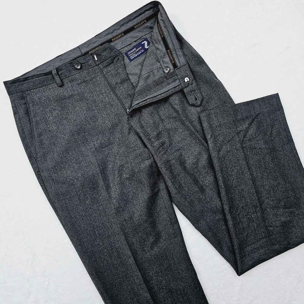 Zignone Jos A Bank Mens 33W 32L Gray Reserve‎ Wool Cashmere Dress Pants Trousers